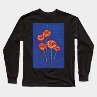 Mushrooms on a Blue Background Long Sleeve T-Shirt